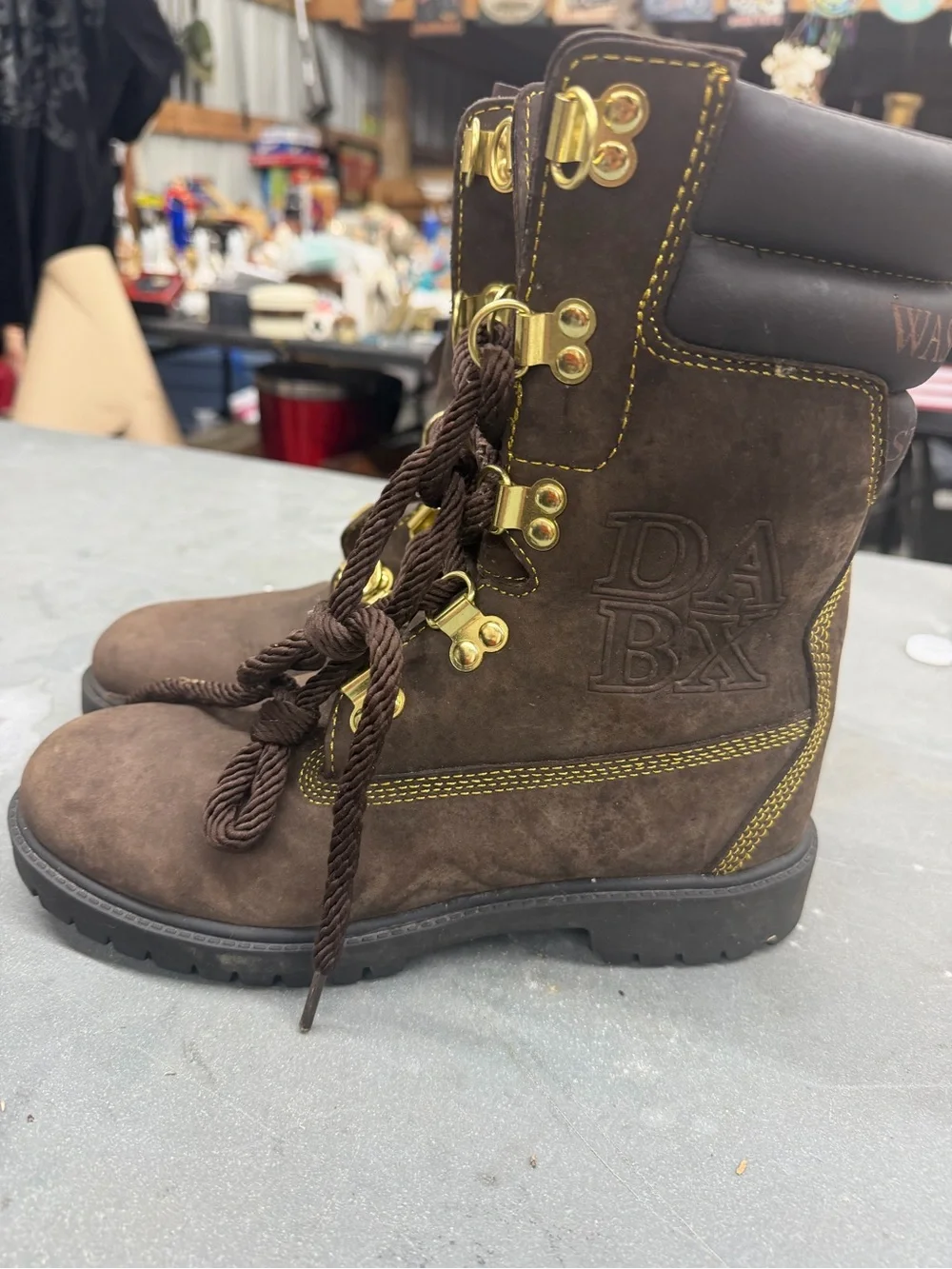 DABX Timberland Brown Suede Work Boots with Yellow Stitching 7.5
